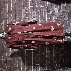 Motherhood Maternity Maroon Striped & Floral Dress size medium with tie front.